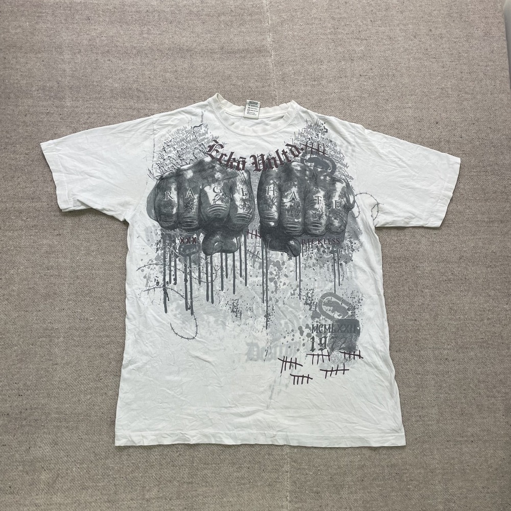 Vintage RAGE HATE knuckles shirt mens Large White 2000s y2k ECKO UNLTD dominate